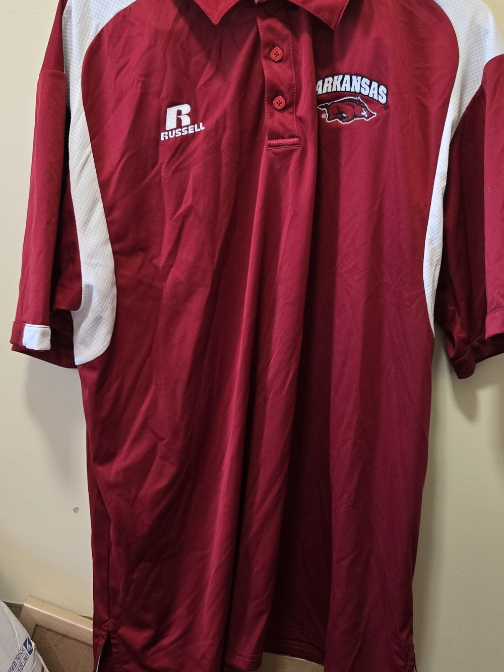 Russell Athletic Cardinal Red Polo with White Accents
